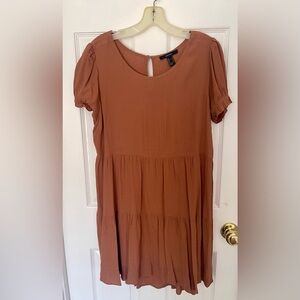Terracotta Short Sleeve Tiered Dress with Short Puff Sleeves.